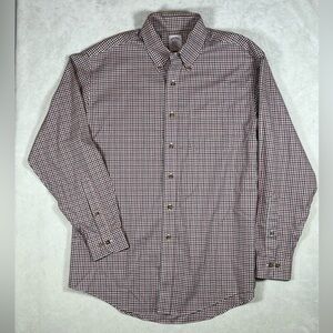 Brooks Brothers Size Medium Non-Iron Red and White Plaid Button Down Shirt